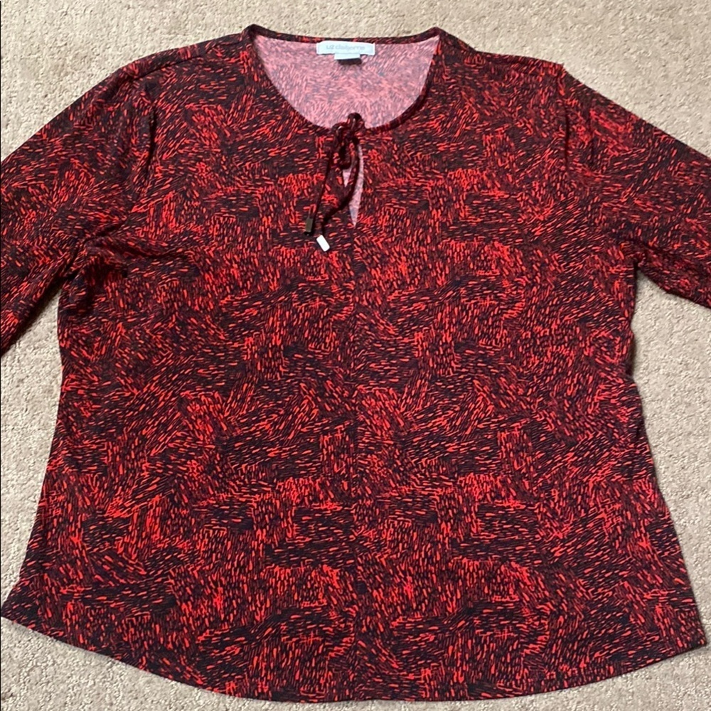 Red and Black Tie Front XL Blouse Summer Bold Fall Lightweight Office